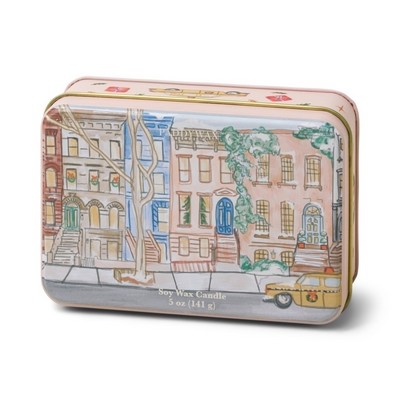 Holiday Tin 5 Oz Matte Illustrated Tin With Brownstone Scene - Tangerine &