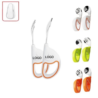 Stainless Steel Baby Round Ring Fork and Spoon Set