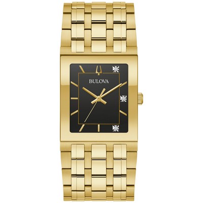 Bulova Watches Mens Quadra Stainless Steel Bracelet Watch Black Dial