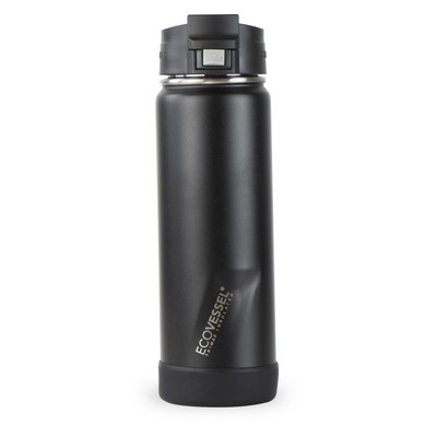 EcoVessel Perk 20 Oz. Trimax Triple Insulated Bottle W/Push-Button Flip Lid - Black