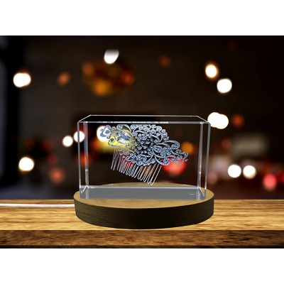 Radiant Beauty 3D Engraved Crystal Bridal Hair Comb w/LED Base Light