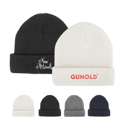 Cuffed Knit Beanie With Faux Leather Patch