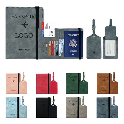 Water Resistant PU Leather RFID Blocking Passport Holder & Luggage Tag Cover Set