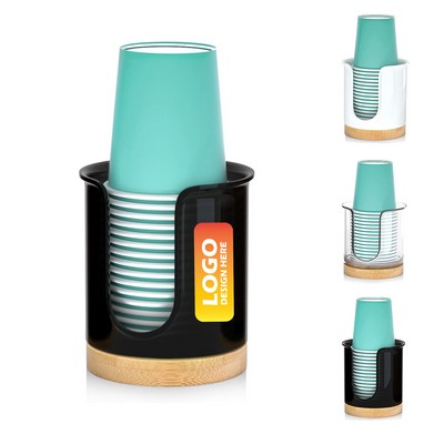 Bathroom Cup Dispenser With Bamboo Base