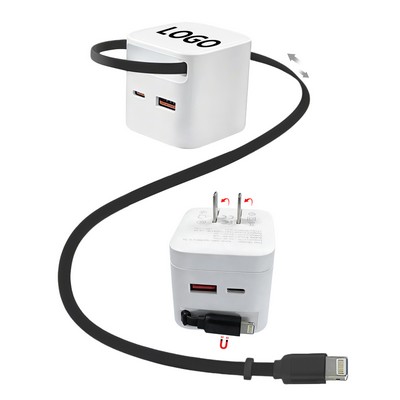 Retractable Lightning Cable USB Wall Charger