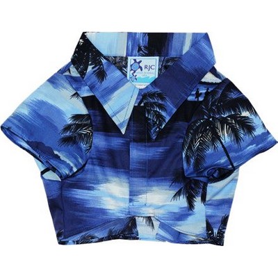 Dog Hawaiian Tropical Print Blue Cotton Shirt