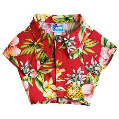 Dog Hawaiian Tropical Print Red Cotton Shirt