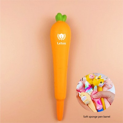 Carrot Stress Reliever Pen 2" 1 Squeeze Toy Pen PU Foam Gel Ink Pen