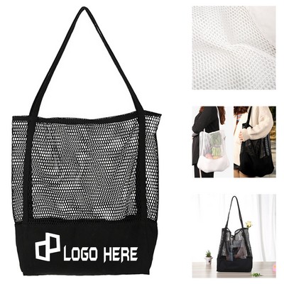 Nylon Mesh And Canvas Mixed Tote Bag