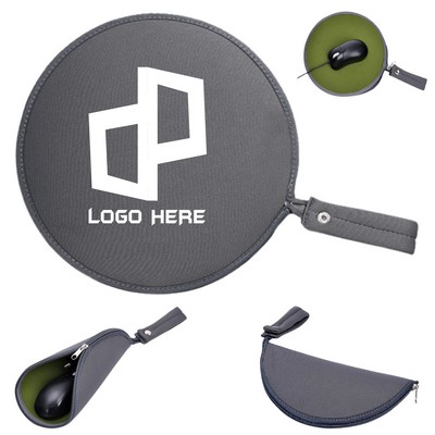 Travel Zipper Folding Round Mouse Pad