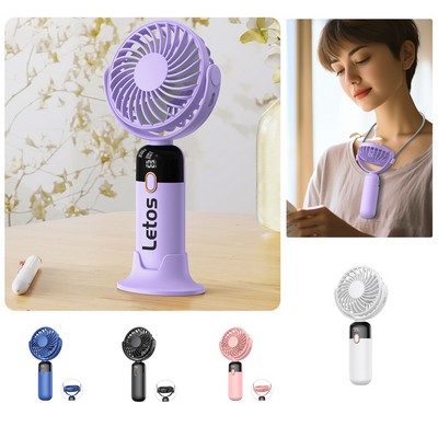 5000 mAh Portable Rotatable Fan Hand Held Small Personal Fan Neck Fan W/ Lanyard