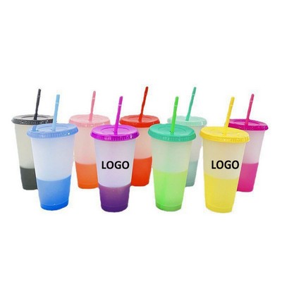 Color Changing Plastic Cups with Lids and Straws