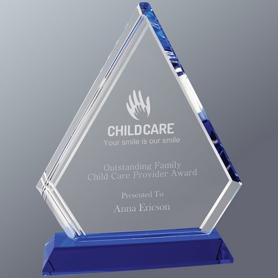 Clear Crystal Diamond on Blue Crystal Base, Medium (7"x 8-3/4"H)