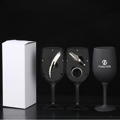 Wine Opener Set In Wine Glass Shape White Box-3 Piece
