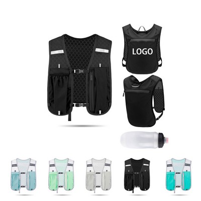 Lightweight Running Vest Hydration Backpack w/18.5 Oz. Water Bottle