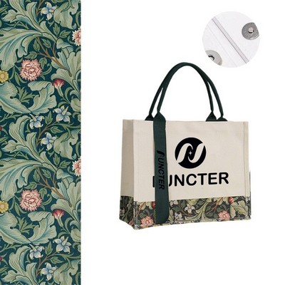 Patterned Canvas Tote Bag W/ Magnetic Closure