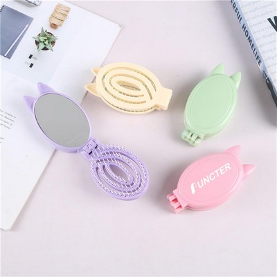 2 - in - 1 Cat-Ear Shape Hollow Foldable Mirror Comb