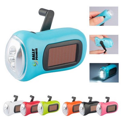 Hand Crank Generator Up Solar Powered 3 LED Manual Flashlight Torch