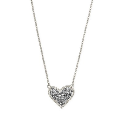 Kendra Scott Ari Heart Short Pendant Necklace - Rhod Platinum Drusy