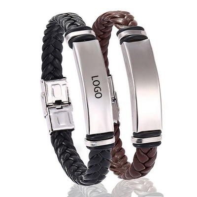Dainty Braided Leather Bracelet with Stainless Steel Accents