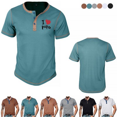 Summer Retro Waffle Color Block Henry T-shirt