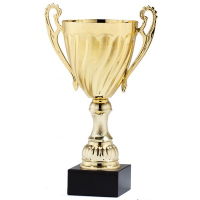 11 1/2" Height Swirl Gold Metal Trophy Cup on a Black Marble Base