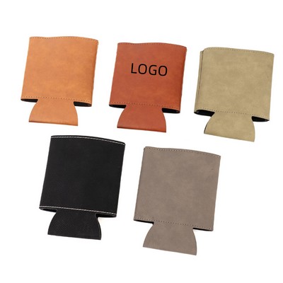 Leather Beer Can Cooler W/ Custom Imprint