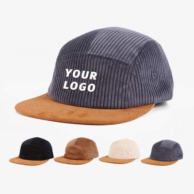 Corduroy 5 Panel Flat Bill Camper Hat
