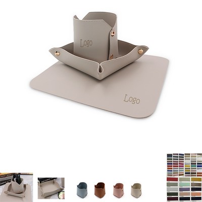 Leather Desktop Set Basket And Pen Holder And Desk Pad