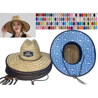 Lifeguard Straw Hat w/Custom Patch & Underneath - MOQ 25