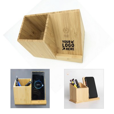 3-in-1 Bamboo Wireless Charger with Pen Holder
