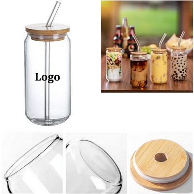 16Oz Pint Glass With Straw & Bamboo Lid
