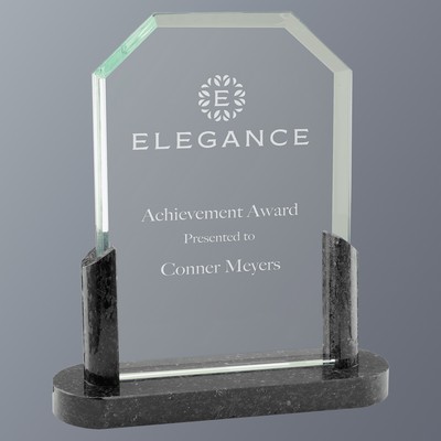 Clip Corners Glass with Black Marble Base, Medium (6-1/4"x7-3/4"H)