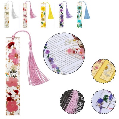 Handmade Dried Flower Resin Bookmarks with Tassels