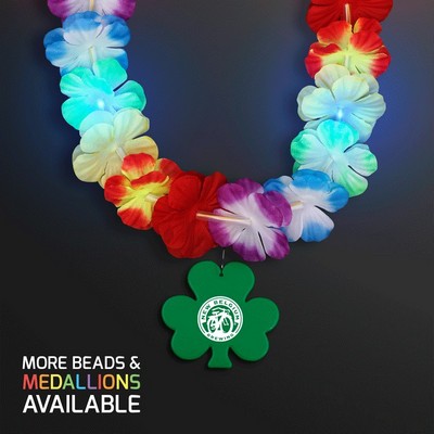 Rainbow Lei LED Flower Necklace with Shamrock Medallion - PRINTED