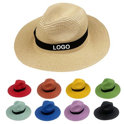 Unisex Travel Beach Straw Panama Hat Summer Wide Brim Straw Hat