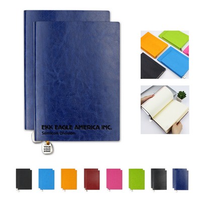 PU Leather Softcover A5 Notebook With Metal Tag