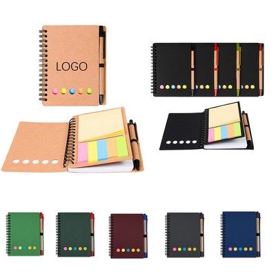 Kraft Paper Spiral Sticky Notebook with Pen