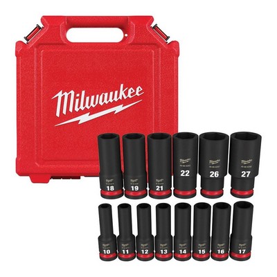 Milwaukee 14Pc Shockwave Impact Duty 1/2" Drive Metric Deep 6 Point Socket Set
