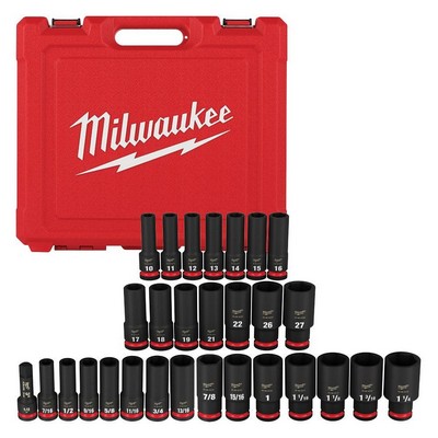 Milwaukee 29Pc Shockwave Impact Duty 1/2" Drive Sae & Metric Deep 6 Point Socket Set