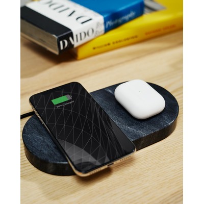 Einova Dual Charging Stone w/Two Wireless 10W Qi Charging Spots - Black Marble