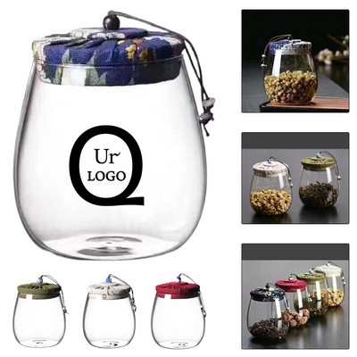 Glass Jar W/ Linen-Wrapped Wooden Lid