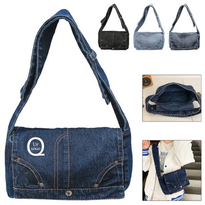 10.6 X 5.9" Denim Women'S Shoulder Bag W/ Wide Strap