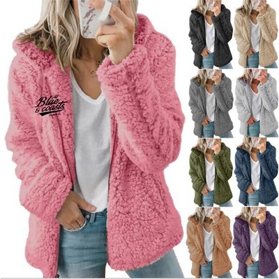 Winter Fuzzy Stand Collar Coat with Pocket