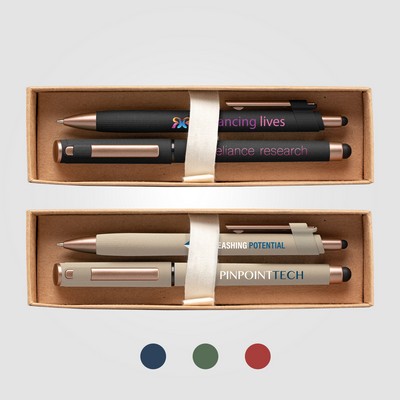 York Recycled Plastic Bronze Trim Pen Gift Set – Box Decorated - Full-Color Inkjet