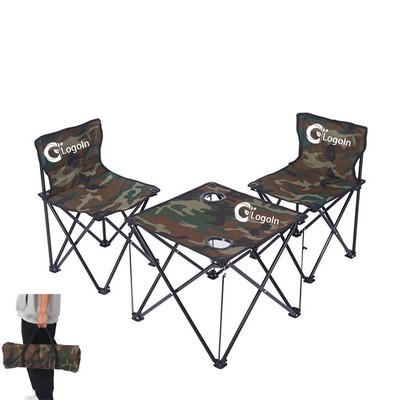 Folding Camping Chair with Table Outdoor Portable Beach Camp Table Set of 3
