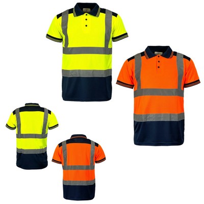 Colorblock Safety Polo Short Sleeve Reflective 130G Birdseye
