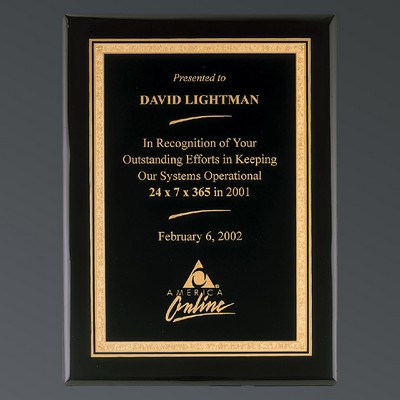 Ebony Piano Finish Rectangle, Black Brass, Filled Gold Florentine, Small (7"x9")