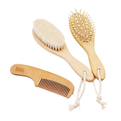 Natural Goat Bristle Baby Brush & Comb Set for Scalp Care