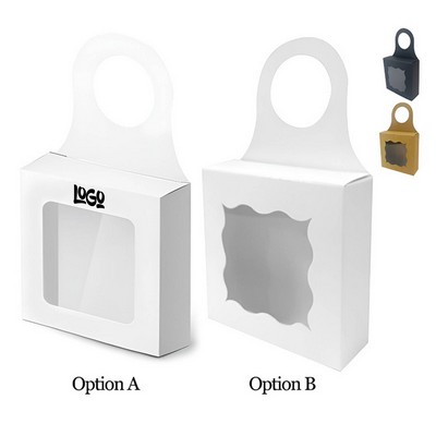 Kraft Paper Wine Bottle Box w/ Window Hanging Foldable